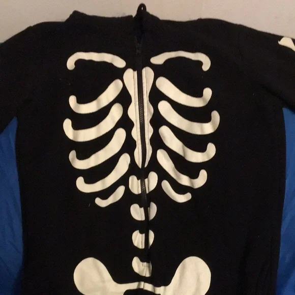 Skeleton Print Fleece Hooded Zipper Black Onesie/Pajamas/Costume - Picture 3 of 17